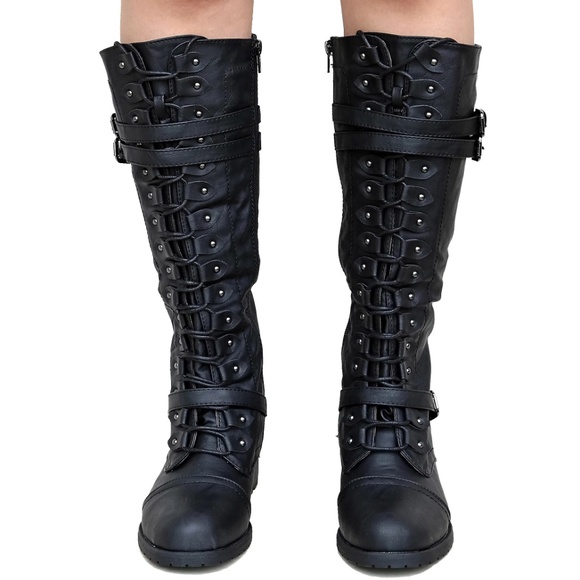 New Black Lace Up Combat Military Riding Boots - Picture 3 of 4